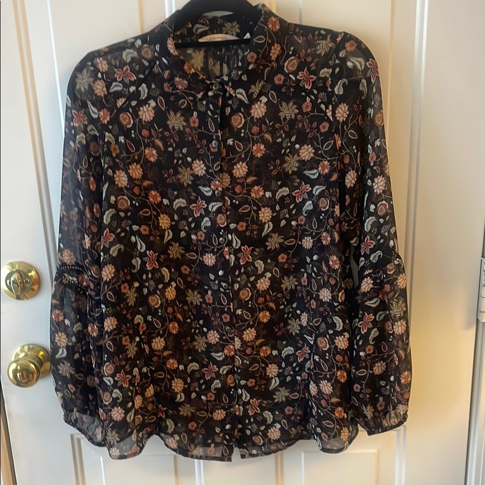 Soft Surroundings Floral Sheer Blouse  Long Sleeve Size S